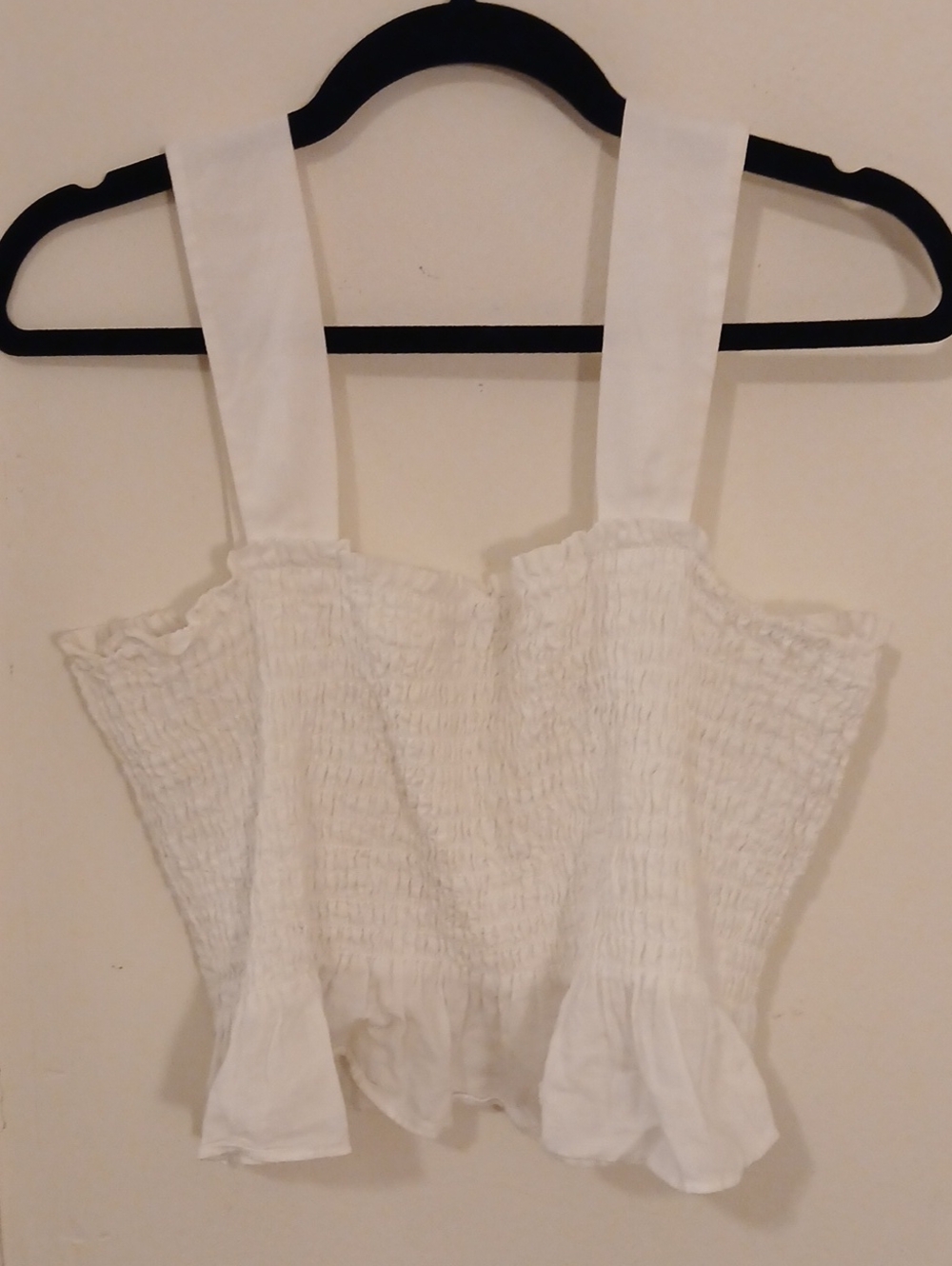 Uniqlo White Smocked Top with Ruffle Hem